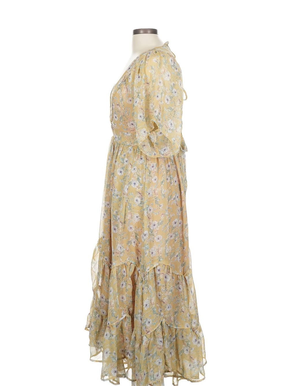 Storia Yellow Floral V-Neck Ruffle Maxi Dress - Picture 4 of 6
